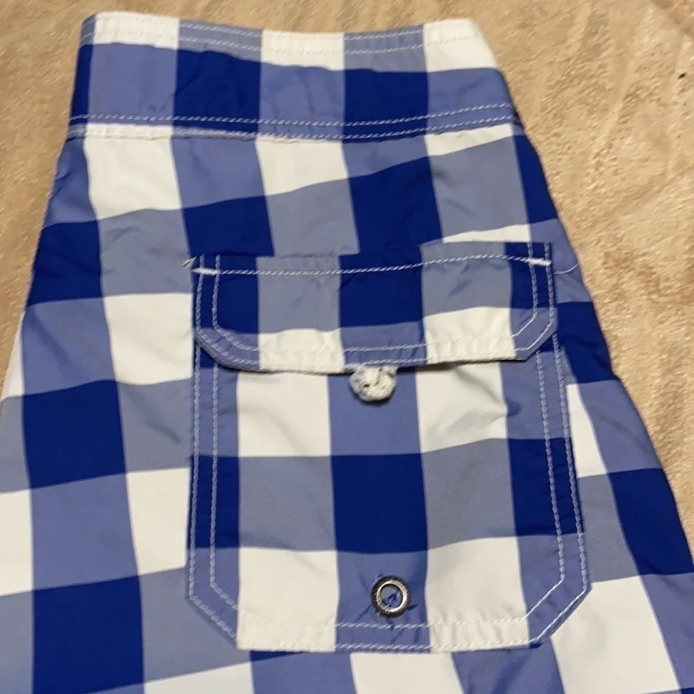 Lands End canvas blue white checkered board shorts